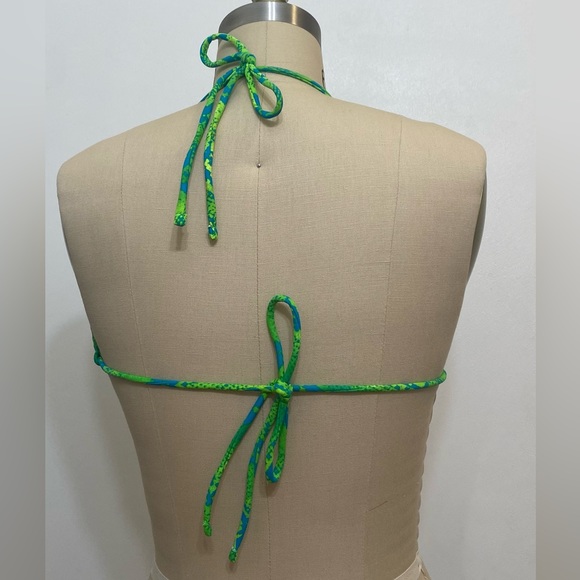 OP Blue and Green Snake Print String Halter Bikini Top - Picture 5 of 11